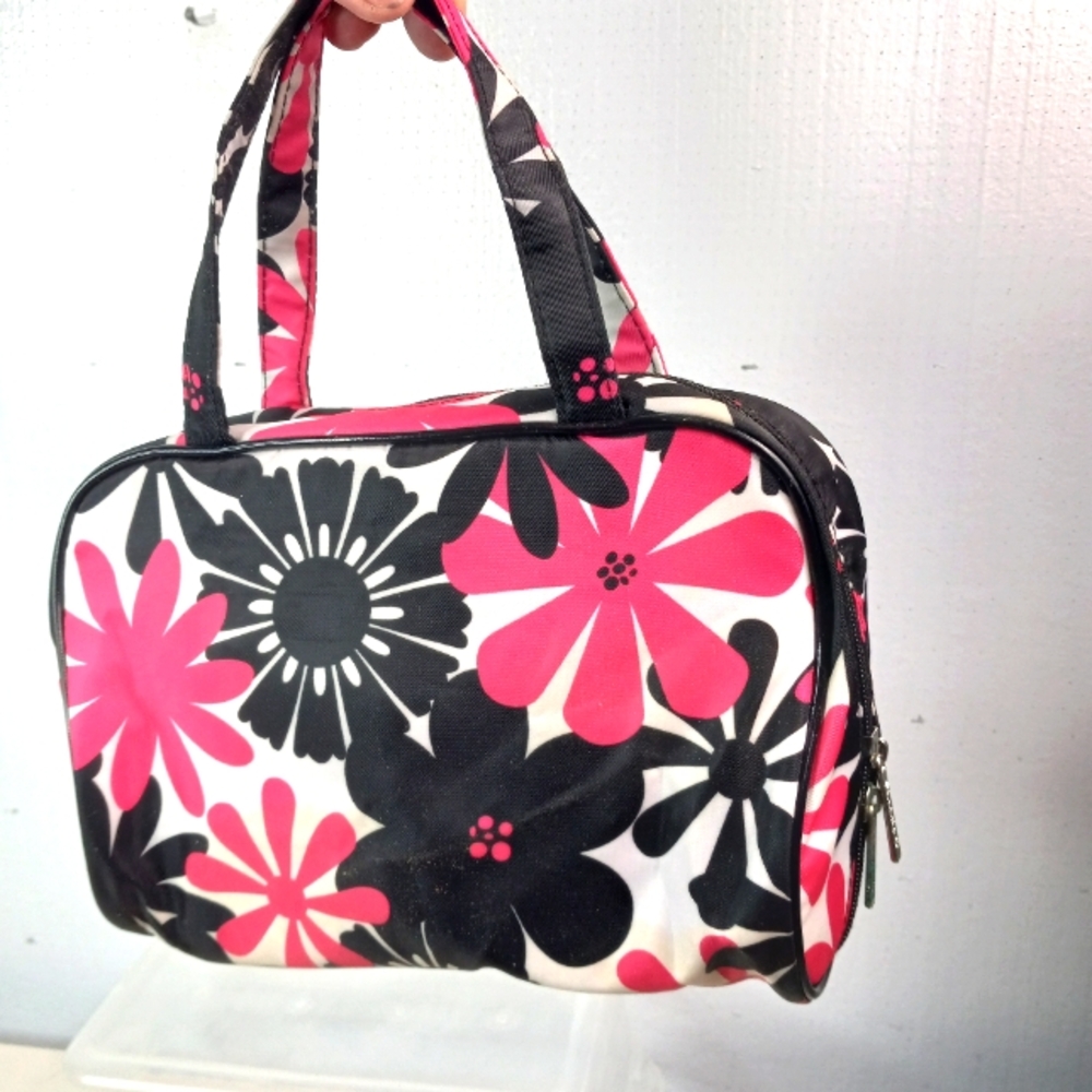 Modella Floral Black and Pink Women's Cosmetic Bag